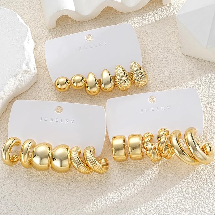 36 Pairs Gold Hoop Earrings Set for Women, Fashion Chunky Gold Hoop Earrings Multipack, Hypoallergenic Pearl Chain Twisted Statement Earring Pack for Birthday Party Jewelry