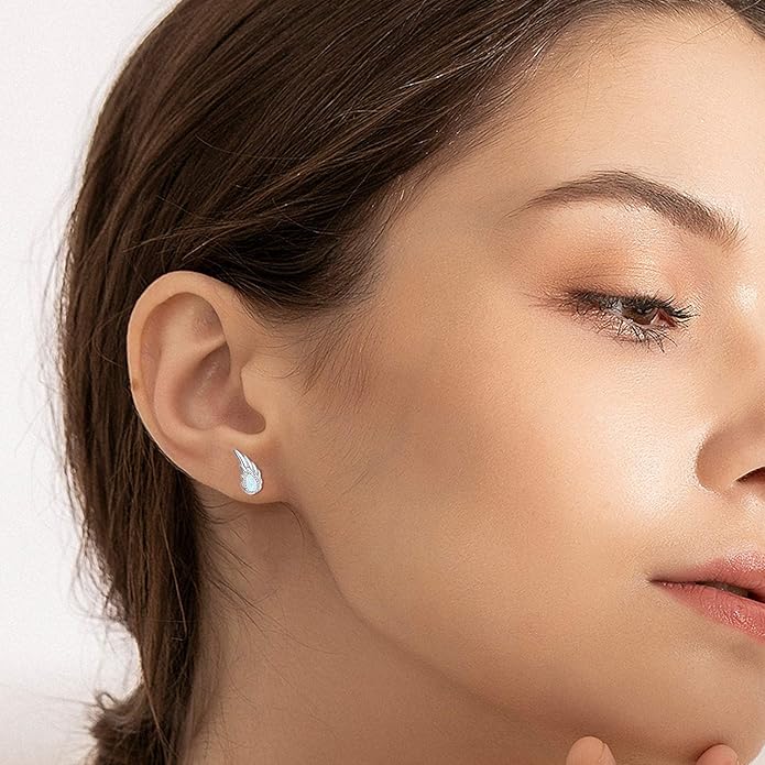 Sterling Silver Opal and Moonstone Angel Earrings Studs by Angel Jewelry