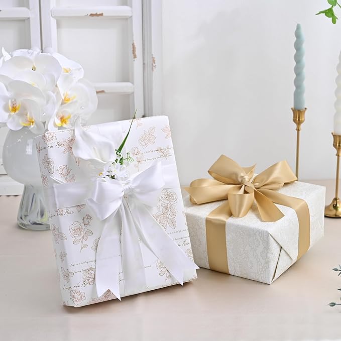 LEEQE Double Face Satin Ribbon 1-1/2" X 50 Yards Polyester Off White Ribbon for Gift Wrapping Very Suitable for Weddings Party Invitation Decorations and More