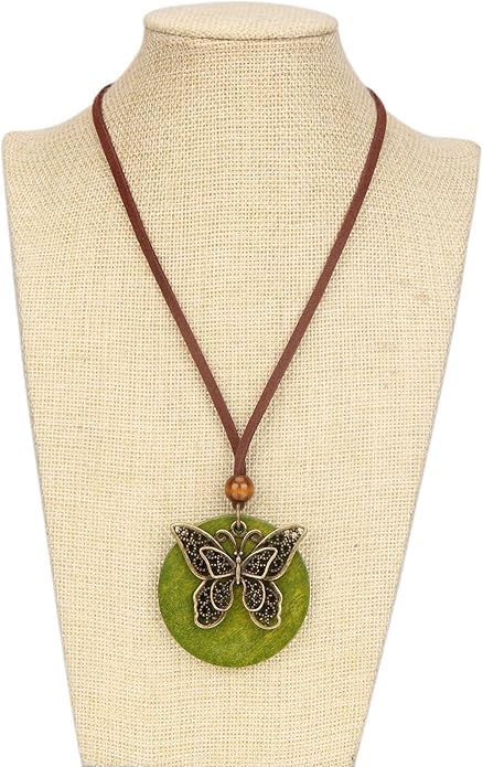 Long Boho Necklaces for Women Vintage Leather Wooden Pendant Y Choker Ethnic Style Gold Circle Hippie Sweater Necklace