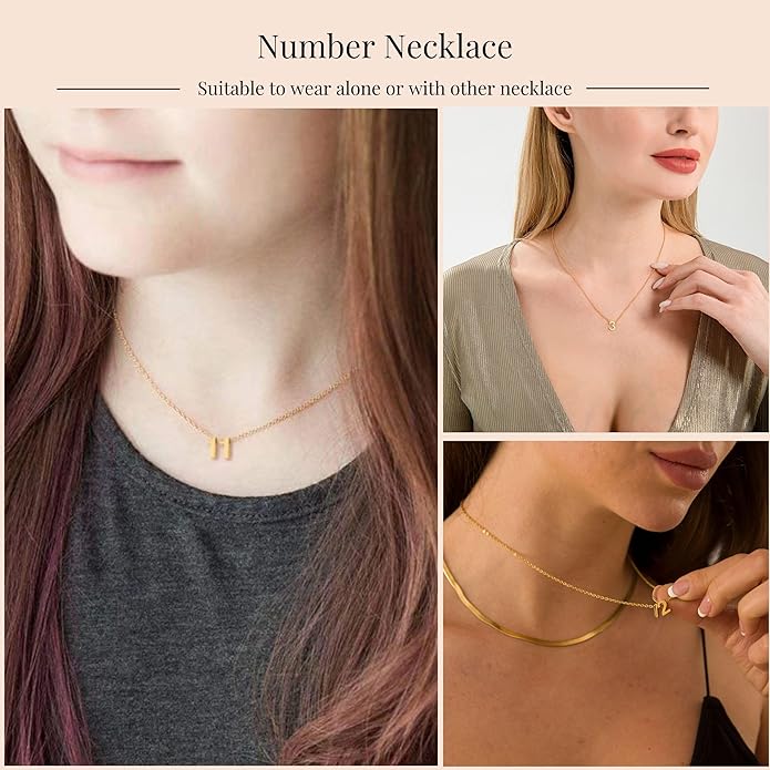 Number Necklace for Women Dainty 18K Gold Plated Pendant Necklace Charm Birth Month Personalized Jewelry Birthday Gift