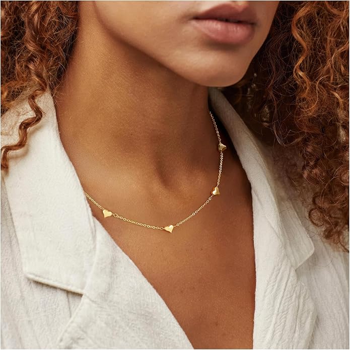Yoosteel Dainty Gold-plated Clover Pearl Heart Butterfly Star flower Choker Necklace for Women - 14K Gold Plated Cubic Zirconia Pendant Station Necklaces for Women Teens Trendy Prom Jewelry Gifts