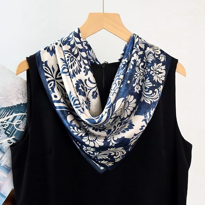 ANDANTINO 100% Mulberry Silk Square Scarf for Hair-25.6" X25.6'' Women Men Natural Silk Neckerchief Digital Printed Headscarf