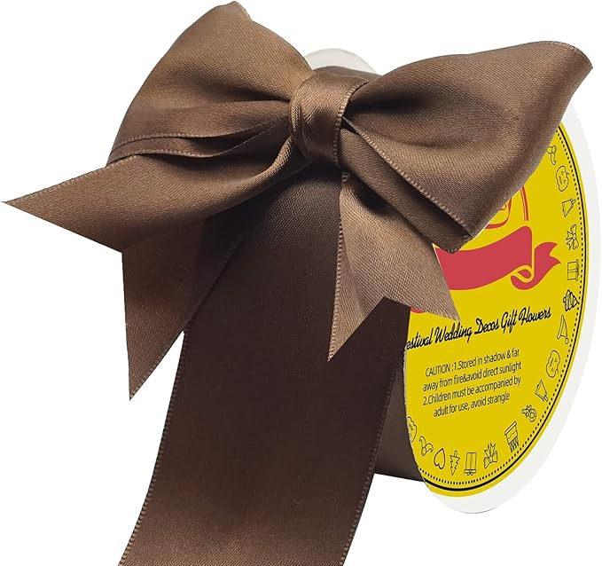 LEEQE Double Face Brown Satin Ribbon 2 inch X 25 Yards Polyester Brown Ribbon for Gift Wrapping Very Suitable for Weddings Party Invitation Decorations and More