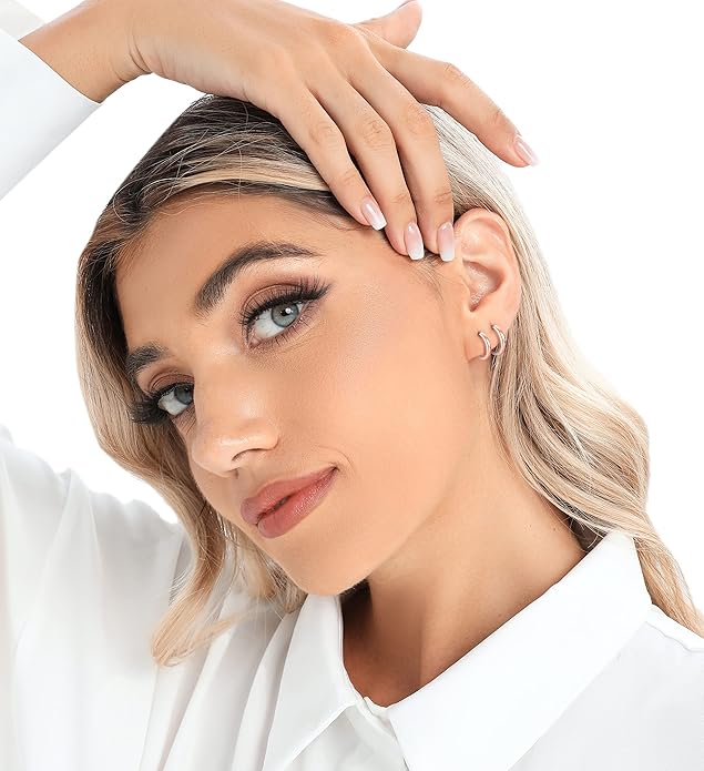 3 Pairs 925 Sterling Silver Hoop Earrings 14K White Gold Plated Small Silver Hoops Cartilage Huggie Earrings for Women Men