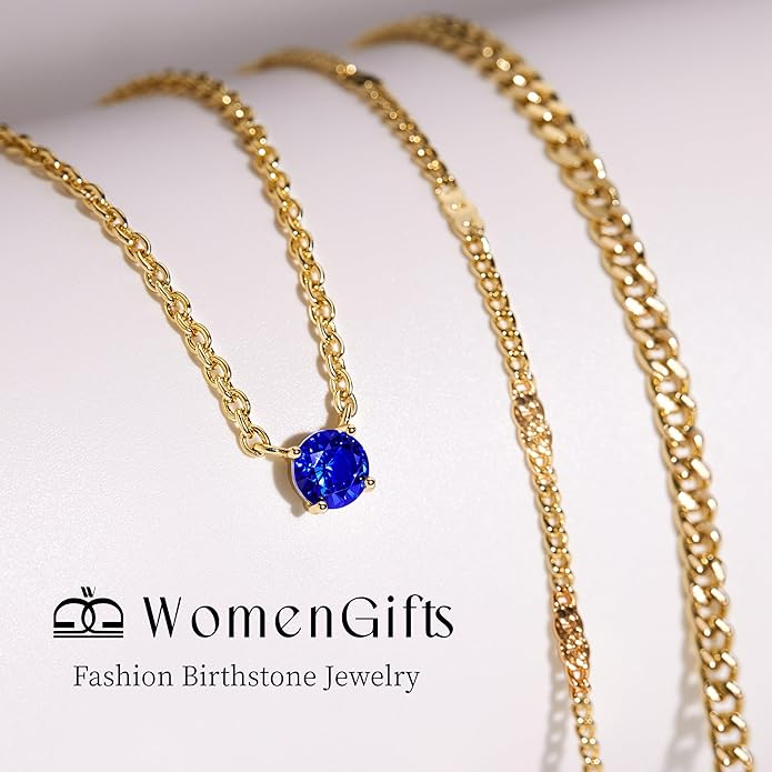 WomenGifts Layered Gold Necklaces for Women, 14K Gold Sterling Silver Plated Dainty Pendant Necklace Set with Cubic Zirconia Circle, Chunky Stackable Cuban Chain Choker, Trendy Personalized Birthstone Jewelry Gift Non Tarnish