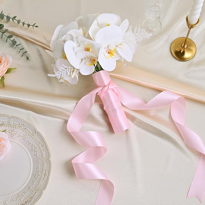 LEEQE Double Face Lt.Pink Satin Ribbon 1-1/2 inch X 50 Yards Polyester Lt.Pink Ribbon for Gift Wrapping Very Suitable for Weddings Party Hair Bow Invitation Decorations and More