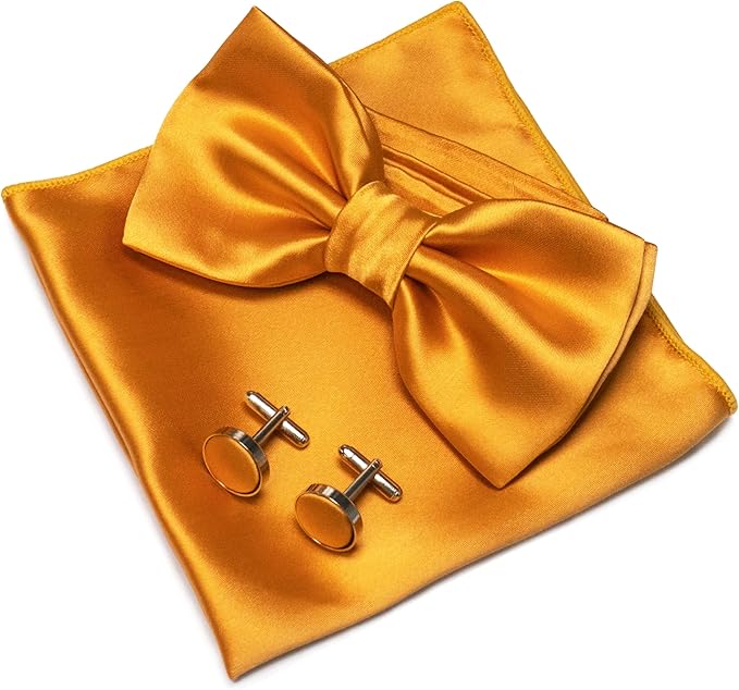 JEMYGINS Solid Color mens Pre-tied Bow Tie and Pocket Square Cufflinks Sets with Gift Box