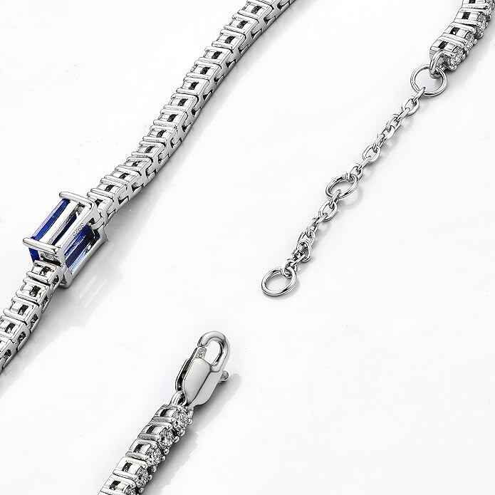 18K White/Yellow Gold Plated Silver Bracelet With Lab Grown Sapphire/Emerald/Ruby Surrounded With Lab Grown Diamond/Moissanite, Bracelet For Women Comes With Gift Box
