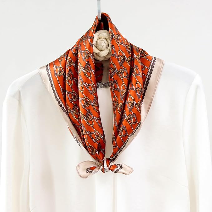 ANDANTINO 100% Pure Mulberry Silk Small Square Scarves -21'' x 21''- Digital Printed Neckerchief –Women Men Lightweight Scarf