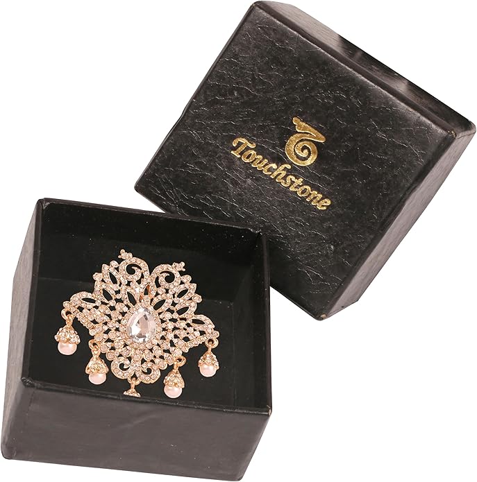 Touchstone Indian Bollywood Handcrafted Designer Jewelry Brooch Lapel Pin in Gold Or Silver Tone for Women.