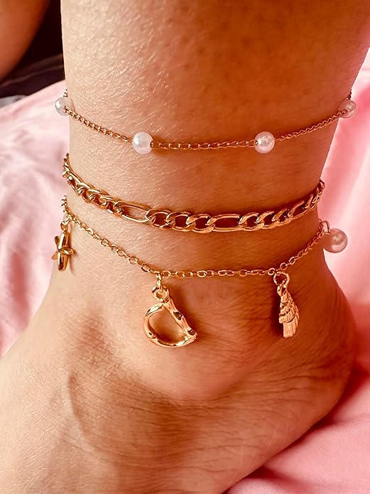 Initial Charm Anklets For Women Shell Letter Anklets Set Gold Charms Pendant Boho Summer Seashell Beach 14k Jewelry for Women Gift