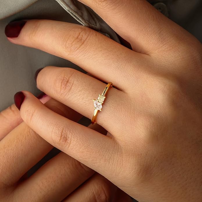 JSJOY Birthstone Rings for Women Dainty Emerald Blue Ring Birthday Gifts for Mom Her Gemstones CZ Ring for Teens Gold Rings That Don't Tarnish Adjustable Ring Jewelry Gifts