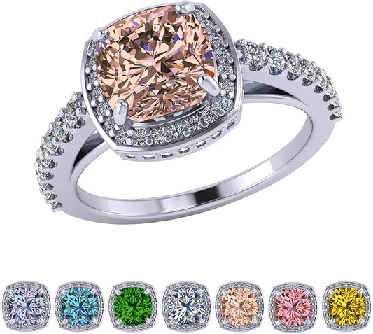 NANA Jewels Sterling Silver Engagement Rings for Women - Choose Simulated Morganite, Citrine, Aquamarine & More