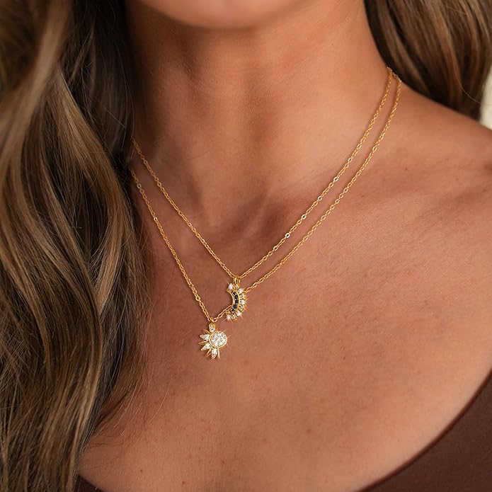 Lariat Necklaces for Women - Dainty Long Necklace Trendy 14K Gold Plated Hypoallergenic Layered Long Y-Shape Sunburst CZ T-Bar Pendant Drop Chain Necklace Set for Women Non Tarinsh Jewelry Gift