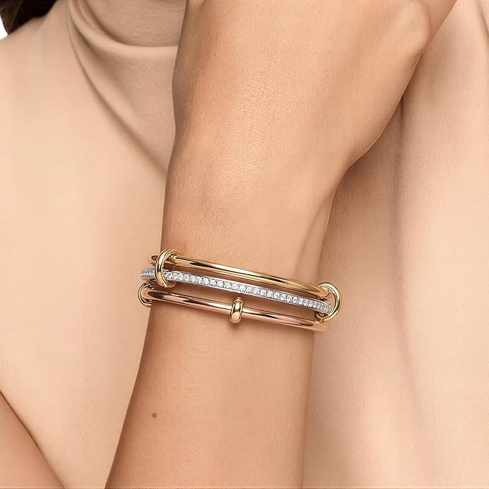 Musishiyu Gold Bracelets for Women Stacking Bangle - 18K Mixed Metal Tri-Color Rolling Interlocking Bands, Cubic Zirconia Fidget Anxiety Jewelry, Valentine's Galentine's Day Gifts (Love, Loyalty, Friendship)