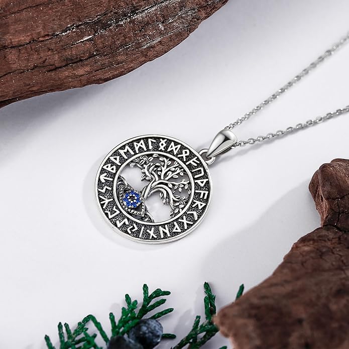 Tree of Life Necklace 925 Sterling Silver Evil Eye Pendant Viking Necklace Tree of Life Jewelry Gifts for Women Men