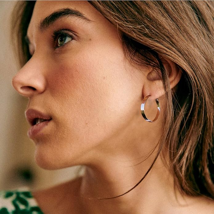 EXGOX Silver Hoop Earrings for Women - Sterling Silver & 14K Gold Plated - Hypoallergenic 925 Silver - Big Hoop Earrings (30/40/50/60/70mm)