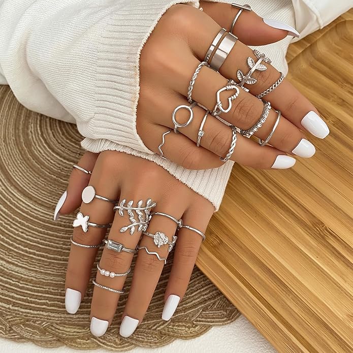 IFKM Gold Knuckle Rings Set For Women Vintage Stackable Joint Finger Midi Rings Dainty Cubic Zirconia Crystal Simple Twist Hollow Cute Rings Pack Jewelry Gift
