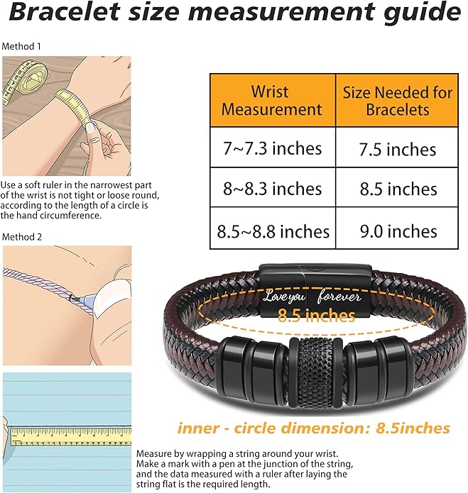 𝐆𝐢𝐟𝐭 𝐟𝐨𝐫 𝐌𝐞𝐧 Braided 𝐋𝐞𝐚𝐭𝐡𝐞𝐫 𝐁𝐫𝐚𝐜𝐞𝐥𝐞𝐭 for Men Dad Husband Boyfriend Son Grandson Brother Stainless Steel Clasp Engraved with Love You Forever Jewelry Birthday Gift 7.5 8.5 9 Inch