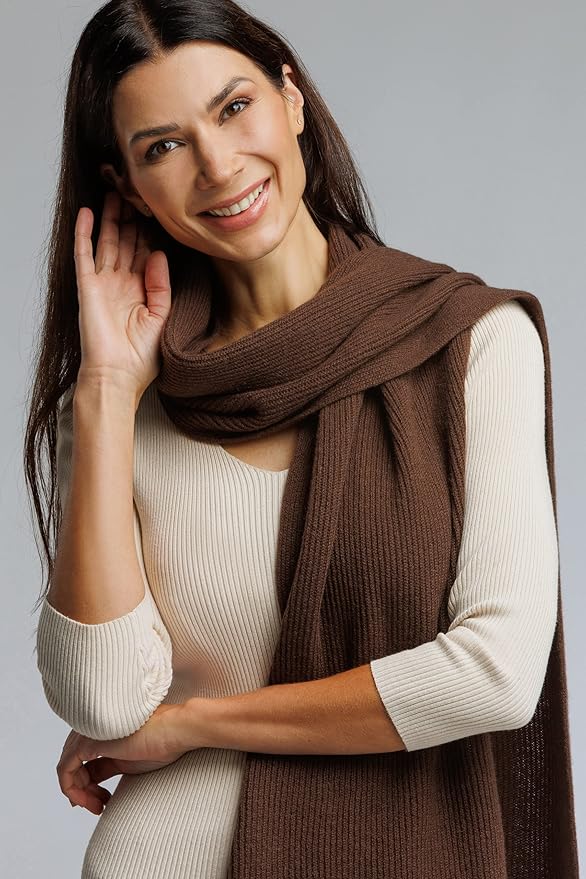 Fishers Finery Women's 100% Cashmere Ribbed Knit Winter Scarf | Black Label Box