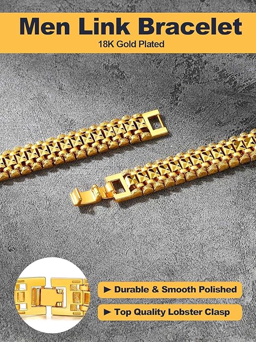 U7 Link Bracelets for Men, Cuban Link/Rope/Watch Band Solid Bracelet, Silver Black Gold Color Wrist Bracelet 3/6/9/12/15mm Width, 6.5/7.5/8.3 Inch Length, Hand Chain Jewelry for Mens Women