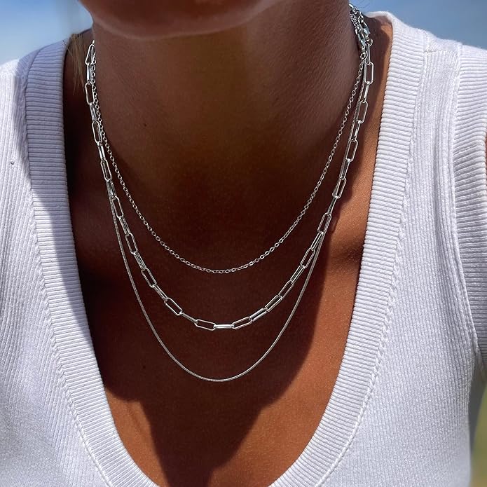 Freekiss Herringbone Necklace for Women,Dainty Gold Necklace,14k Gold Plated Snake,Gold Chain Choker Necklaces,Simple Gold Layered Necklaces,Gold Jewelry Gift for Women