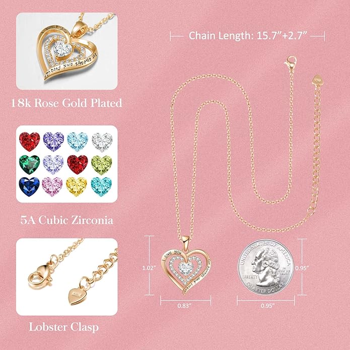 REDBEE Necklaces for Women Birthstone Heart Necklace Jewelry for Wife Girlfriend Woman Necklace