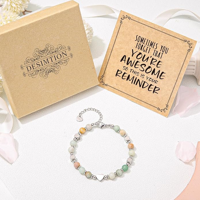 Desimtion Healing Natural Stone Bracelets for Women Girls, Sometimes You Forget You're Awesome -Christmas Gifts for Women Teen Girls, Best Friend Birthday Gifts for Women Friendship Bracelets