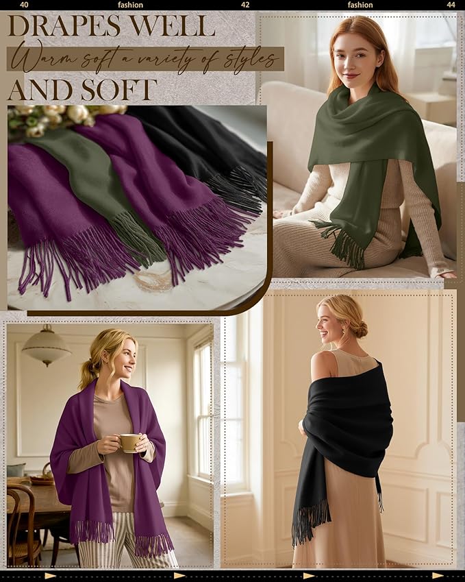 Oakgarden 3 Pack Winter Scarf for Women Pashmina Scarves Shawl Wraps Bridesmaid Gifts for Evening Dresses