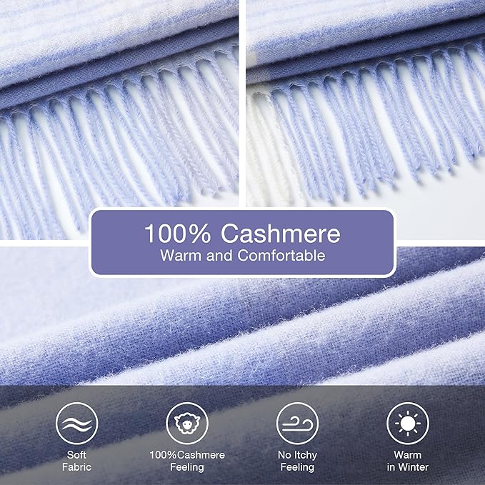 EURKEA 100% Cashmere 2025 Winter Scarf for Women Fringed Edges Warm & Soft Lightweight Solid/Plaid/Two-Tone Free Size
