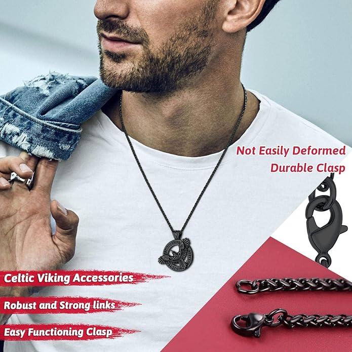 FaithHeart Viking Raven Necklace for Men, Norse Mythology Raven Skull Pendant Sturdy Stainless Steel Amulet Jewelry Gift for Men