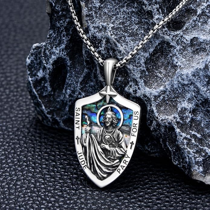 Taioiat Saint Necklace 925 Sterling Silver St Necklace Amulet Pendant Jewelry Religious Gift for Men Women