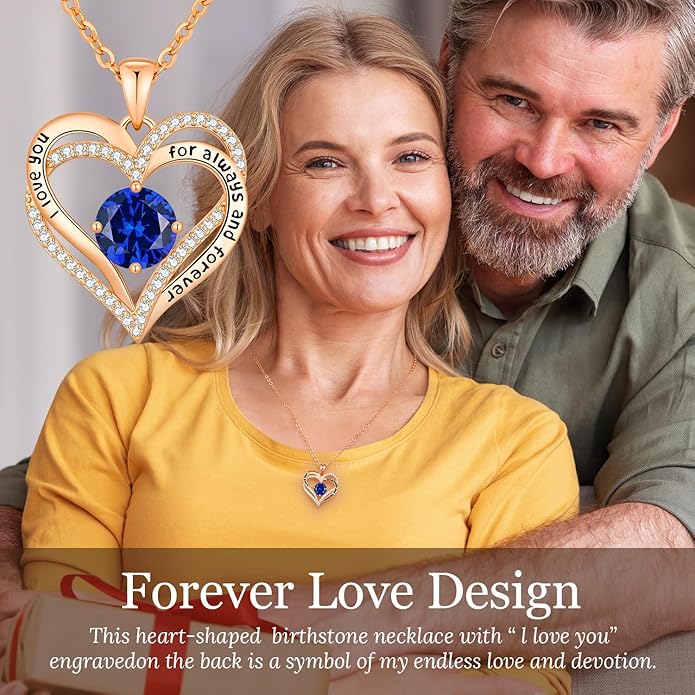 CDE Forever Love Heart Necklaces for Women, Mom, Girlfriend, Wedding Anniversary Birthday Mother Day Christmas Day Gift for Wife Girlfriend Jewelry with Birthstone Pendant