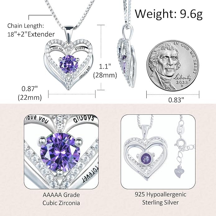 Kuschelkatze Entwined Souls Necklace - Sterling Silver Double Heart Pendant | Engraved 'I Love You Always and Forever' | Gift for Couples, Anniversary, Wedding