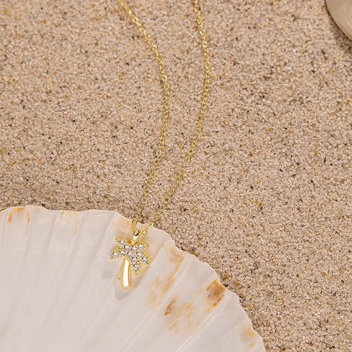 Gold Necklace for Women-14K Gold Plated Bow,Dragon,Shell, Palm Tree, Seahorse, Conch Shell,Sardines, Cowboy Boot,Bat,Bunny Pendant Beachy Jewelry for Women Gifts