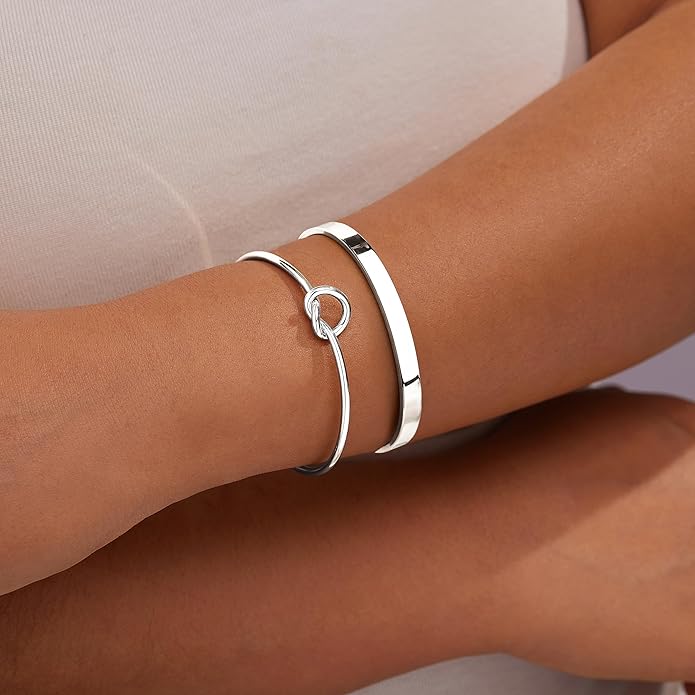 Gold Bracelets for Women Non Tarnish, 14K Gold Plated Chunky Cuff Bracelet Gold Bangles Bracelet for Women Trendy Tie Knot Cuban Rope Paperclip Beaded Bracelet Stack Jewelry Gifts