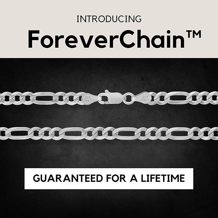 KISPER 925 Sterling Silver Figaro Chain for Men - 5mm Diamond Cut Italian Necklace, Mens Sterling Silver Necklace with Lobster Clasp, Made in Italy