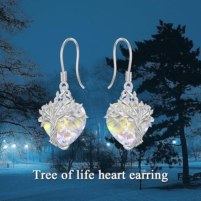 TOUPOP Tree of Life Earrings 925 Sterling Silver Family Tree Dangle Drop Earrings Crystal Jewelry Birthday Christmas Gifts for Women Her