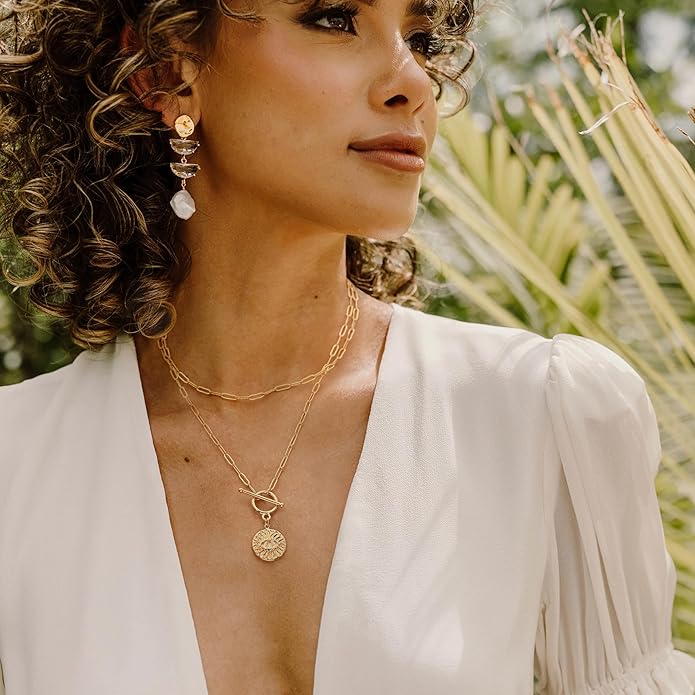 CANEVINKA Dainty Cross Medallion/Heart Pendant Chain Necklace 18K Gold Plated Oval Choker Fashion OT Toggle Jewelry Handmade for Women Simple Gold Charm Necklace