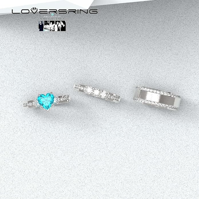 TWO RINGS Wedding Ring Sets His And Hers Promise Ring Couples Bridal Sets Women 925 Sterling Silver square Cz Man Stainless Steel Brushed Finished Wedding Bands