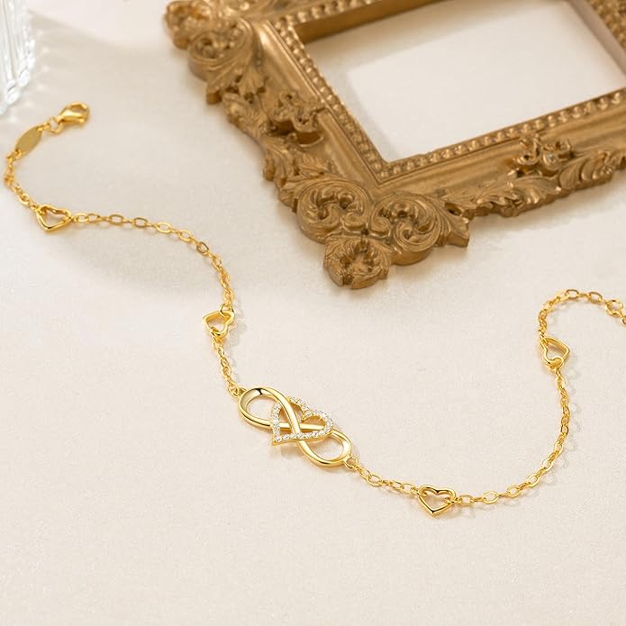 BlingGem Anklets for Women 925 Sterling Silver Infinity Hear Ankle Bracelet Cubic Zirconia Rose Gold Summer Beach Stylish Foot Chain Summer Vacation Jewelry Gift for Mom Women