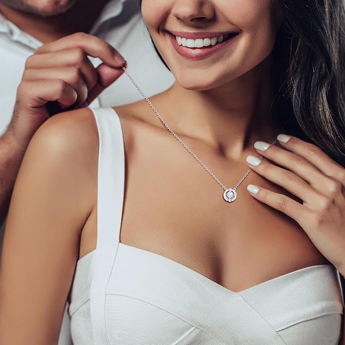 TRYNDI Crystal Halo Silver Pendant Necklace for Women - Wife Presents for Christmas, Mother's Day, Valentine’s Day, Anniversary, Birthday Gifts For Her - Romantic Girlfriend, Soulmate, Wife Birthday Gift Ideas