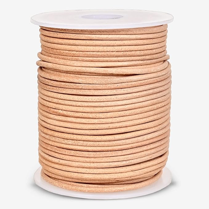 GENIQUE Real/Genuine Round Leather String Cord for Necklace, Bracelets, Jewelry, Kumihimo Braiding, DIY Projects (20 Metres) (2mm, Natural)