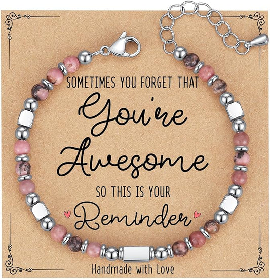 Tiny Gemstone Beaded Bracelets for Women Teen Girls, You are Awesome Jewelry Gifts for Women, Friends, Sister, Mom, Daughter...