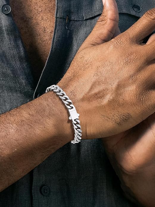 Richsteel 5/7/9/12mm Wide Miami Cuban Link Chain Bracelet for Men Women,Stainless Steel/Gold/Black Plated,7.4/8.2/9 Inch Length,Hip Hop Urban Street-wear Jewelry(Gift Wrapped)