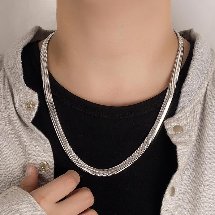 Dankadi Men 925 Sterling Silver Necklace Italian 6MM-8MM Flexible Flat Snake Chain Choker 16-30 Inch 24K Gold plated Fine Jewelry Gifts for Women