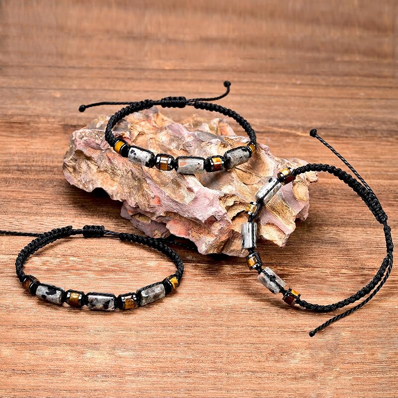 Natural Yooperlite and Tiger Eye Stone Beaded Wrap Bracelet for Men, Black