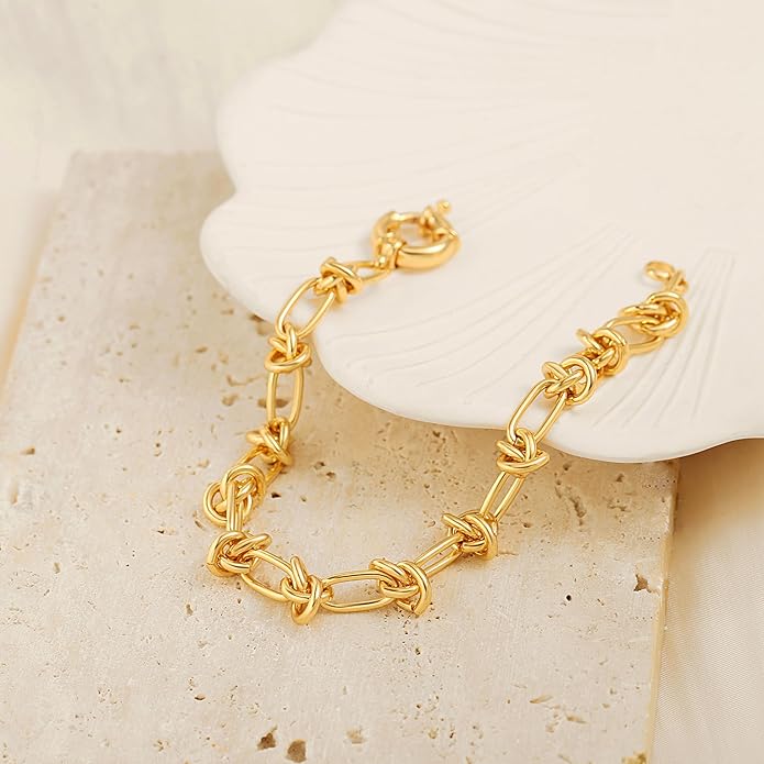 SOFYBJA 18k Gold Plated Personalized Chunky Cuban Oval Link Chain Bracelets for Men Toggle Rope Bracelet Jewelry for Women