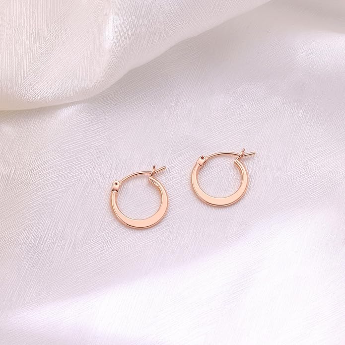 Gacimy Flattened 14K Gold Plated Hoop Earrings for Women, 14K Real Gold Plated Hoops with 925 Sterling Silver Post,Hypoallergenic Lightweight Earring